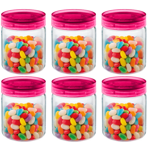 Kit 6 Potes de Vidro Herméticos 650ml Porta Mantimentos Cozinha Com Tampa Rosa