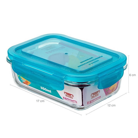 Jogo 6 Potes de Vidro Herméticos Marmitas Retangulares 550ml Sanremo Tampa Azul
