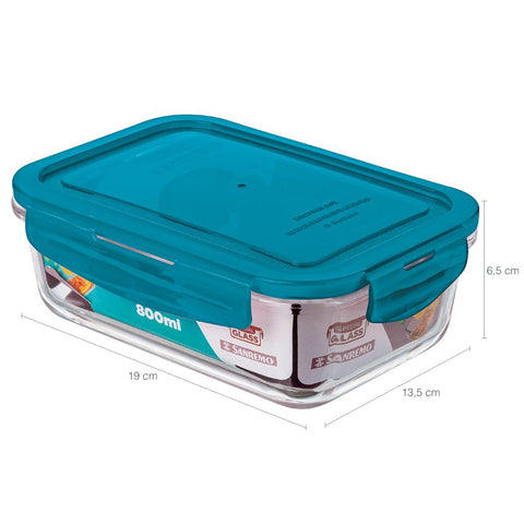 Kit 6 Potes Herméticos Marmitas De Vidro 330ml 550ml E 800ml Com Tampa Azul