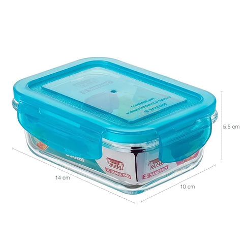 Kit 6 Potes Herméticos Marmitas De Vidro 330ml 550ml E 800ml Com Tampa Azul