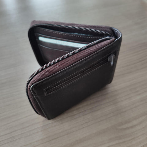 Carteira Masculina De Couro Fechamento Em Zíper Bolso Tonin