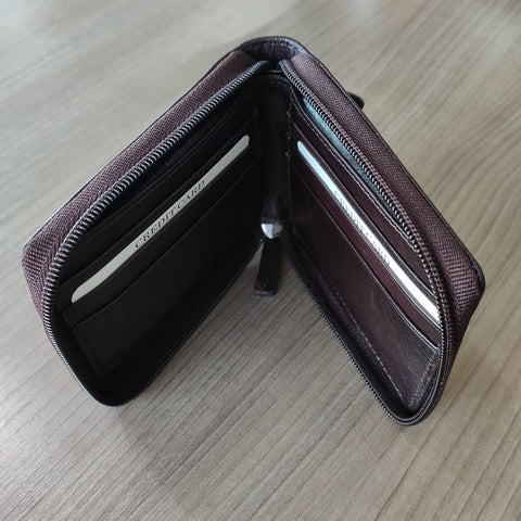 Carteira Masculina De Couro Fechamento Em Zíper Bolso Tonin