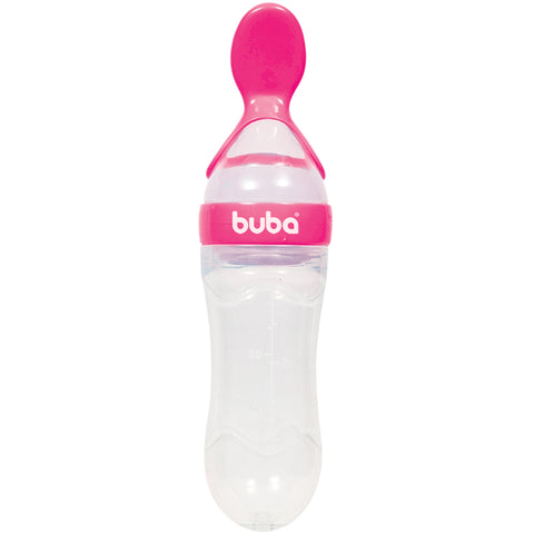 Colher Dosadora com Tampa Papinha de Silicone para Bebês Buba Rosa