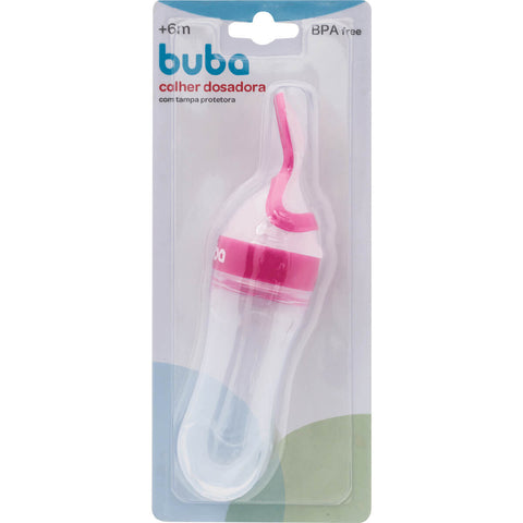 Colher Dosadora com Tampa Papinha de Silicone para Bebês Buba Rosa