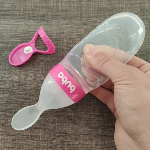 Colher Dosadora com Tampa Papinha de Silicone para Bebês Buba Rosa