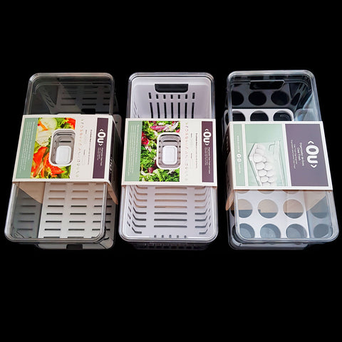 Kit 3 Organizadores De Geladeira Transparentes Porta Ovos 36 UN Porta Frutas Legumes Clear Fresh OU