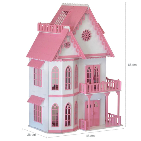 Brinquedo Casinha De Mini Boneca Rosa MDF 4 Andares Parquinho 24 Móveis Casa Sulartes