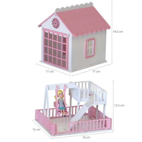 Brinquedo Casinha De Mini Boneca Rosa MDF 4 Andares Parquinho 24 Móveis Casa Sulartes