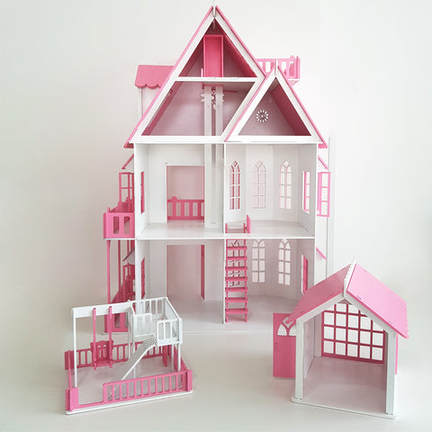 Brinquedo Casinha De Mini Boneca Rosa MDF 4 Andares Parquinho 24 Móveis Casa Sulartes