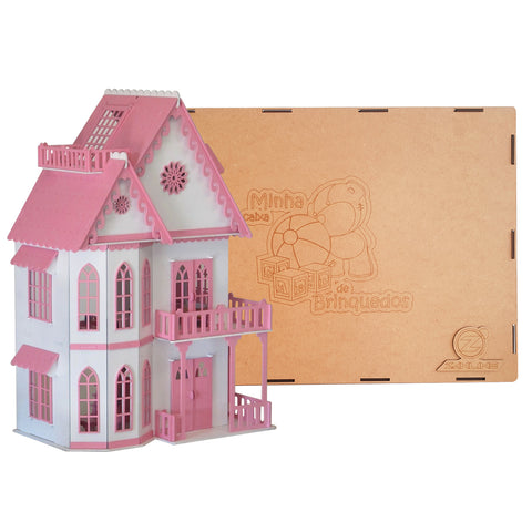 Brinquedo Casinha De Mini Boneca Rosa MDF 4 Andares Parquinho 24 Móveis Casa Sulartes