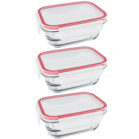 Kit 3 Potes Herméticos De Vidro 400ml Marmitas Retangulares Com Travas Facilita Marinex