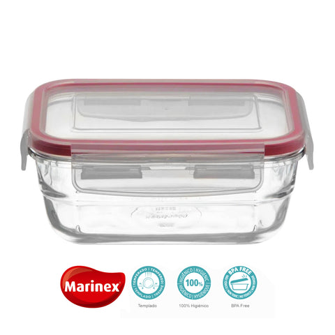 Kit 3 Potes Herméticos De Vidro 400ml Marmitas Retangulares Com Travas Facilita Marinex