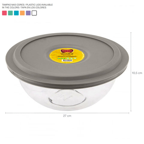 Pote Redondo De Vidro 3L Tampa Plástica De Cores Sortidas Tigela Bowl Plus Marinex