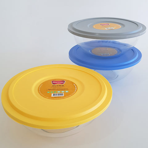Kit 3 Tigelas Redondas De Vidro Com Tampas Plásticas Sortidas Potes De Preparo Marinex
