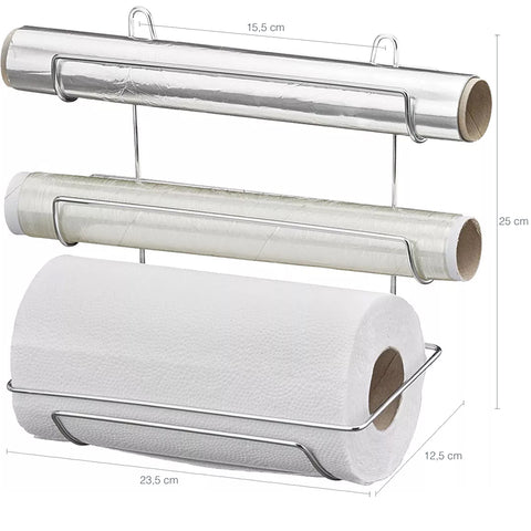 Suporte Porta Rolos Triplo Papel Toalha Alumínio Filme Aço