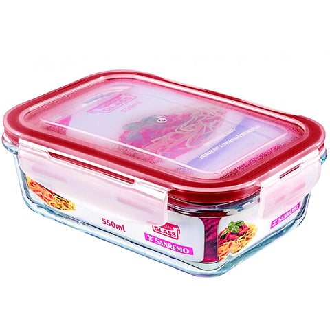 Pote Marmita de Vidro Hermético Retangular com Tampa 550ml Sanremo