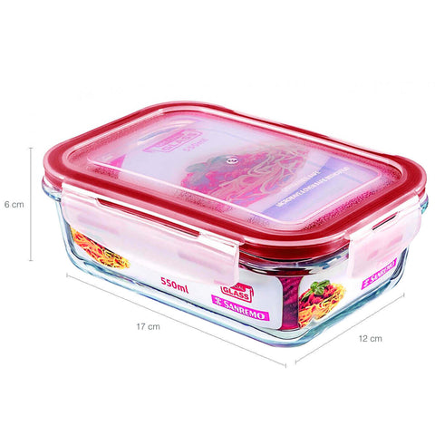 Pote Marmita de Vidro Hermético Retangular com Tampa 550ml Sanremo