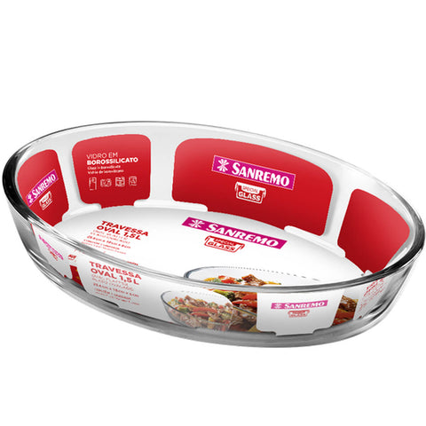 Travessa Refrataria Oval Forma de Vidro Assadeira Sanremo 1,5L