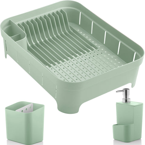 Kit 3 Utensílios Escorredor De Louça Talher Porta Detergente Verde Menta