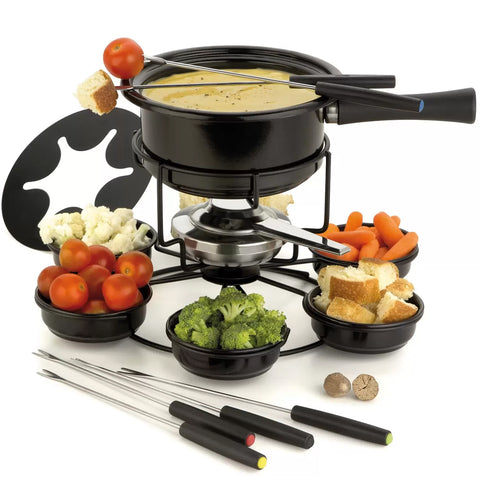 Kit Para Fondue 16 Peças Giratório Aparelho Para Fondue Preto