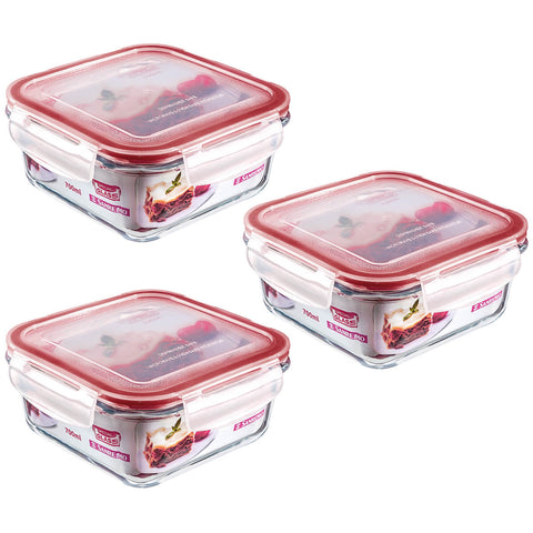 Conjunto 3 Potes Quadrados Vidro Sanremo Tampa Hermética Trava 700ml