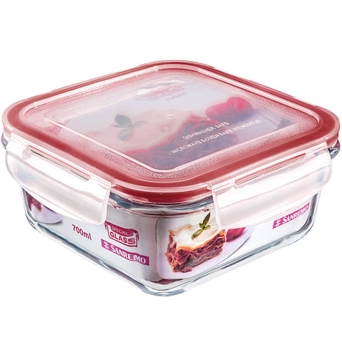 Conjunto 3 Potes Quadrados Vidro Sanremo Tampa Hermética Trava 700ml