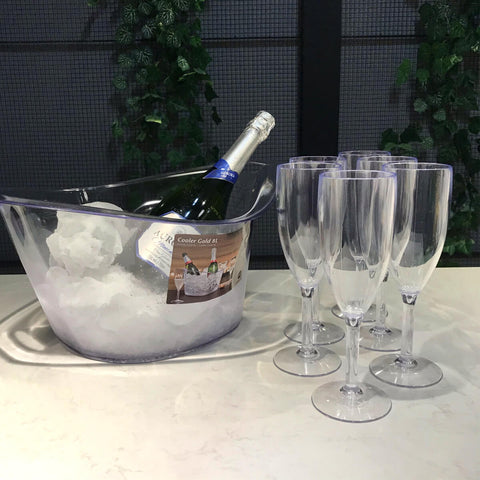 Kit Champanheira Grande Balde De Gelo 8L Conjunto 6 Taças Champagne Plástico