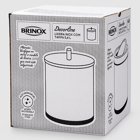 Lixeira Inox Com Tampa 5,4L Lixeira Banheiro Cozinha Brinox