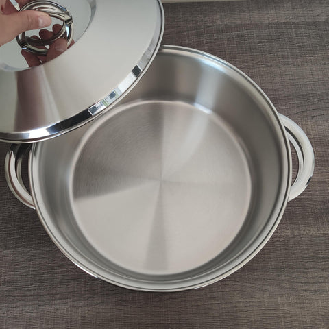 Panela de Fundo Triplo Caçarola Inox 7,1L Rasa com Tampa 28cm Tramontina Solar