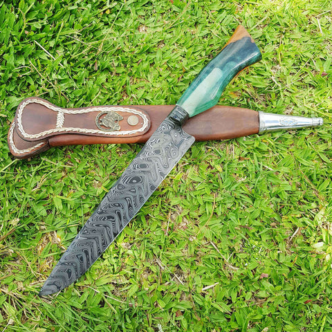 Faca Artesanal Forjada em Aço Damasco 256 Camadas 10' Hibrido Churrasco Zanline