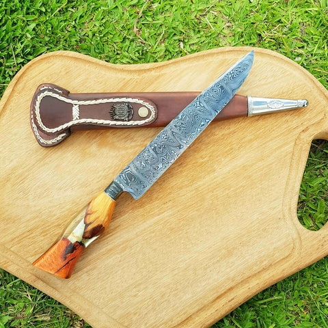 Faca Artesanal Forjada em Aço Damasco 256 Camadas 10' Hibrido Churrasco Zanline