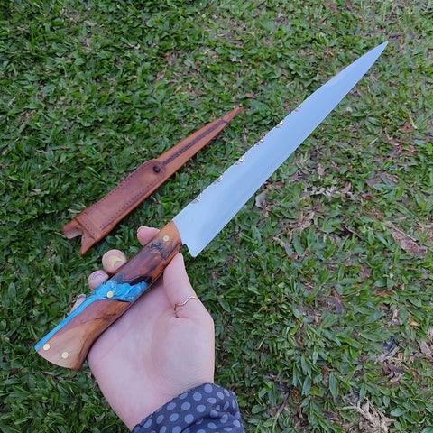 Faca Língua de Chimango Zanline 11' Artesanal Cabo Hibrido Churrasco Aço Cirúrgico 420c