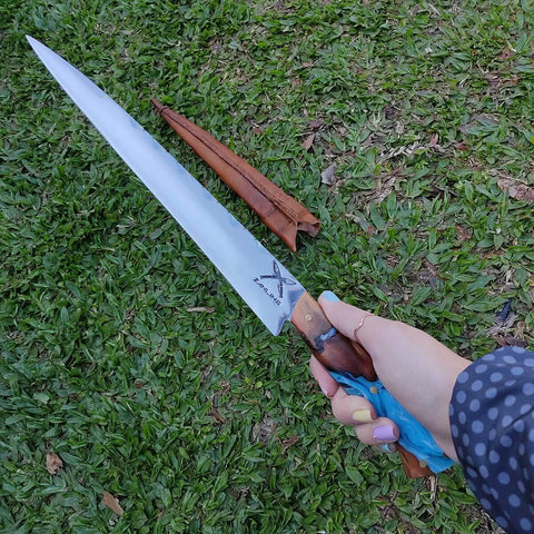 Faca Língua de Chimango Zanline 11' Artesanal Cabo Hibrido Churrasco Aço Cirúrgico 420c