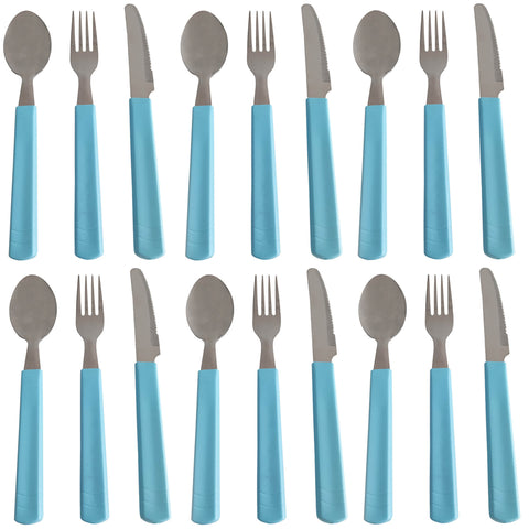 Seis Jogos de Talheres Infantil Criança Garfo Faca Colher Inox Taumer Azul