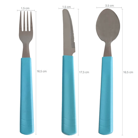 Seis Jogos de Talheres Infantil Criança Garfo Faca Colher Inox Taumer Azul