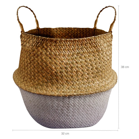 Cesto Origin Pequeno Com Alças Laterais Yoi Cesto Trançado Seagrass Natural E Branco
