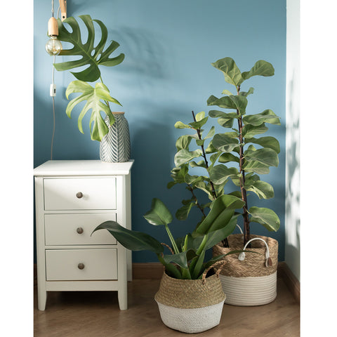 Cesto Origin Pequeno Com Alças Laterais Yoi Cesto Trançado Seagrass Natural E Branco