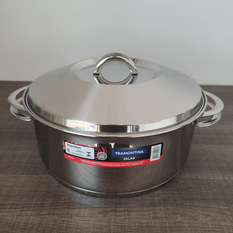 Panela de Fundo Triplo Caçarola Inox 7,1L Rasa com Tampa 28cm Tramontina Solar