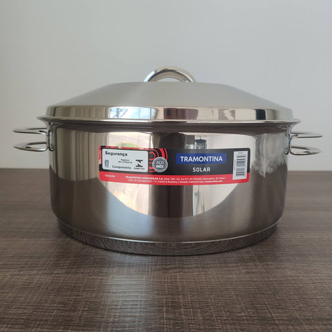 Panela de Fundo Triplo Caçarola Inox 7,1L Rasa com Tampa 28cm Tramontina Solar