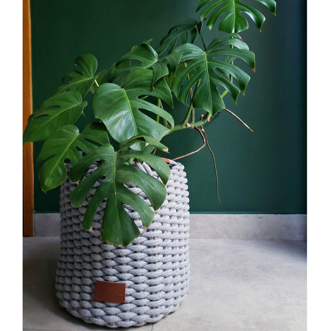 Kit 2 Cestos Decorativos Organizadores Grande E Médio Cestos De Corda Cinza Com Alças De Couro Yoi