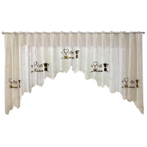 Cortina Cascata De Renda Para Cozinha Premium Grãos De Café 3mx1m Coffee Marfim