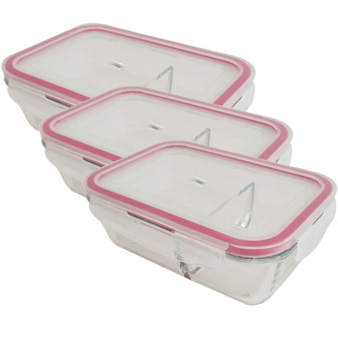 Kit 3 potes Vidro Hermético com Divisória Tampa Retangular 800ml Sanremo
