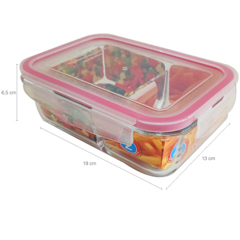 Kit 3 potes Vidro Hermético com Divisória Tampa Retangular 800ml Sanremo