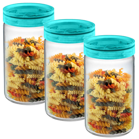 Kit 3 Potes Herméticos de Vidro Para Mantimentos De Cozinha 1L Sanremo Azul