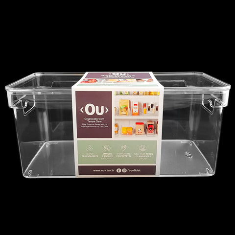 Organizador De Armário 30x15x13cm Caixa Organizadora Transparente Com Tampa E Alças Clear OU