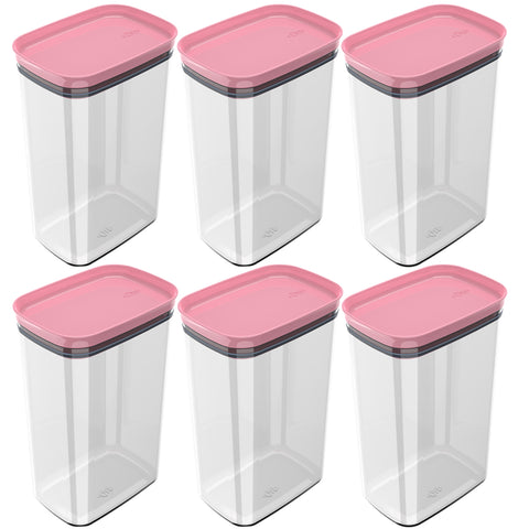 Kit 6 Potes Herméticos Retangulares Grandes com Tampa 2,3L Porta Mantimentos Cozinha Rosa Quartzo