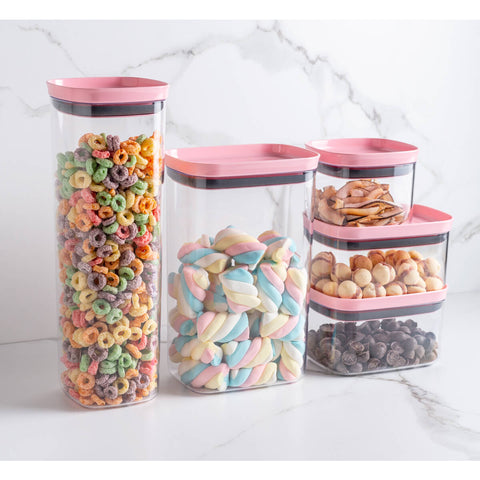 Kit 6 Potes Herméticos Retangulares Grandes com Tampa 2,3L Porta Mantimentos Cozinha Rosa Quartzo