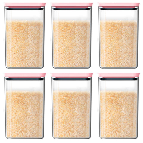 Kit 6 Potes Herméticos Retangulares Grandes com Tampa 2,3L Porta Mantimentos Cozinha Rosa Quartzo