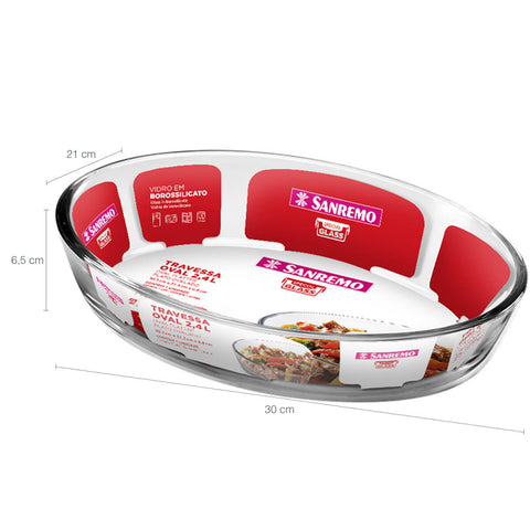 Conjunto de Travessas Formas de Vidro Assadeira Oval Sanremo 1,5L e 2,4L