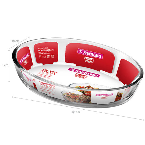 Conjunto de Travessas Formas de Vidro Assadeira Oval Sanremo 1,5L e 2,4L